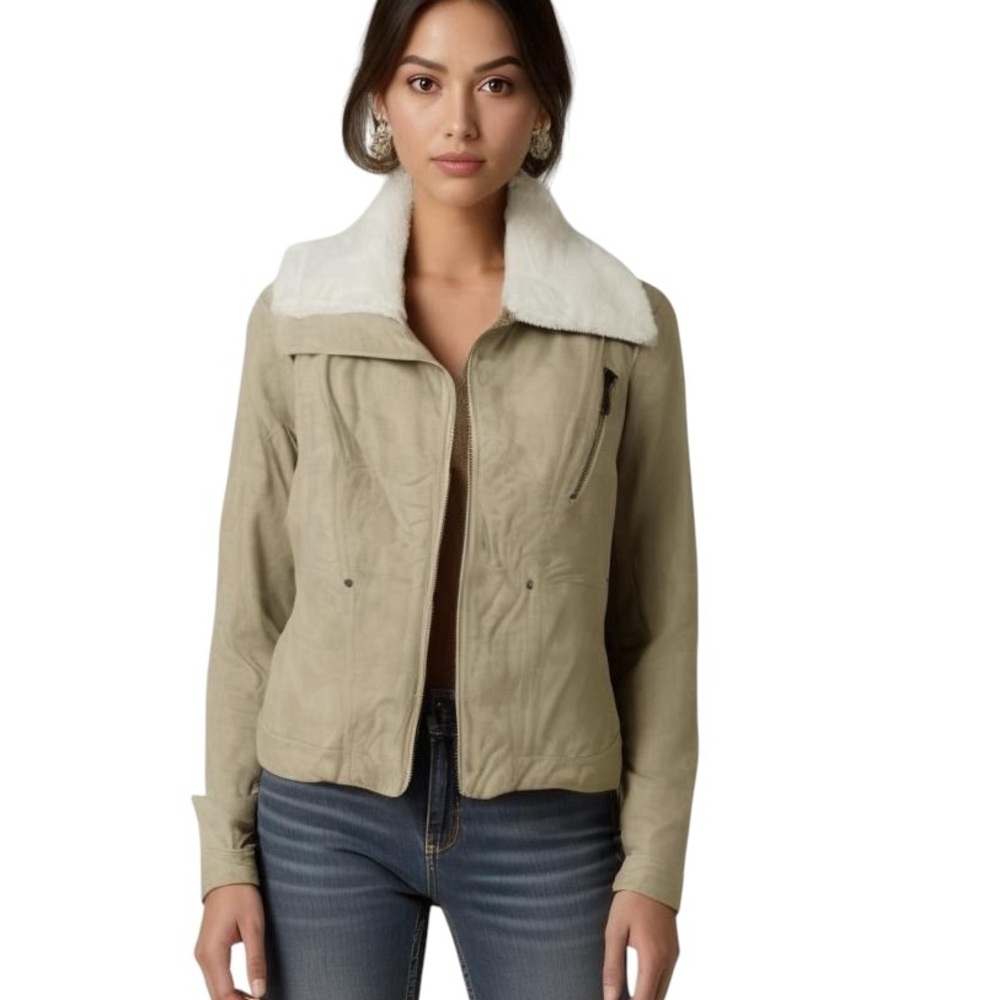 Bernardo Cream Faux Leather w/ Faux Fur Lining Jacket Coat Size Small